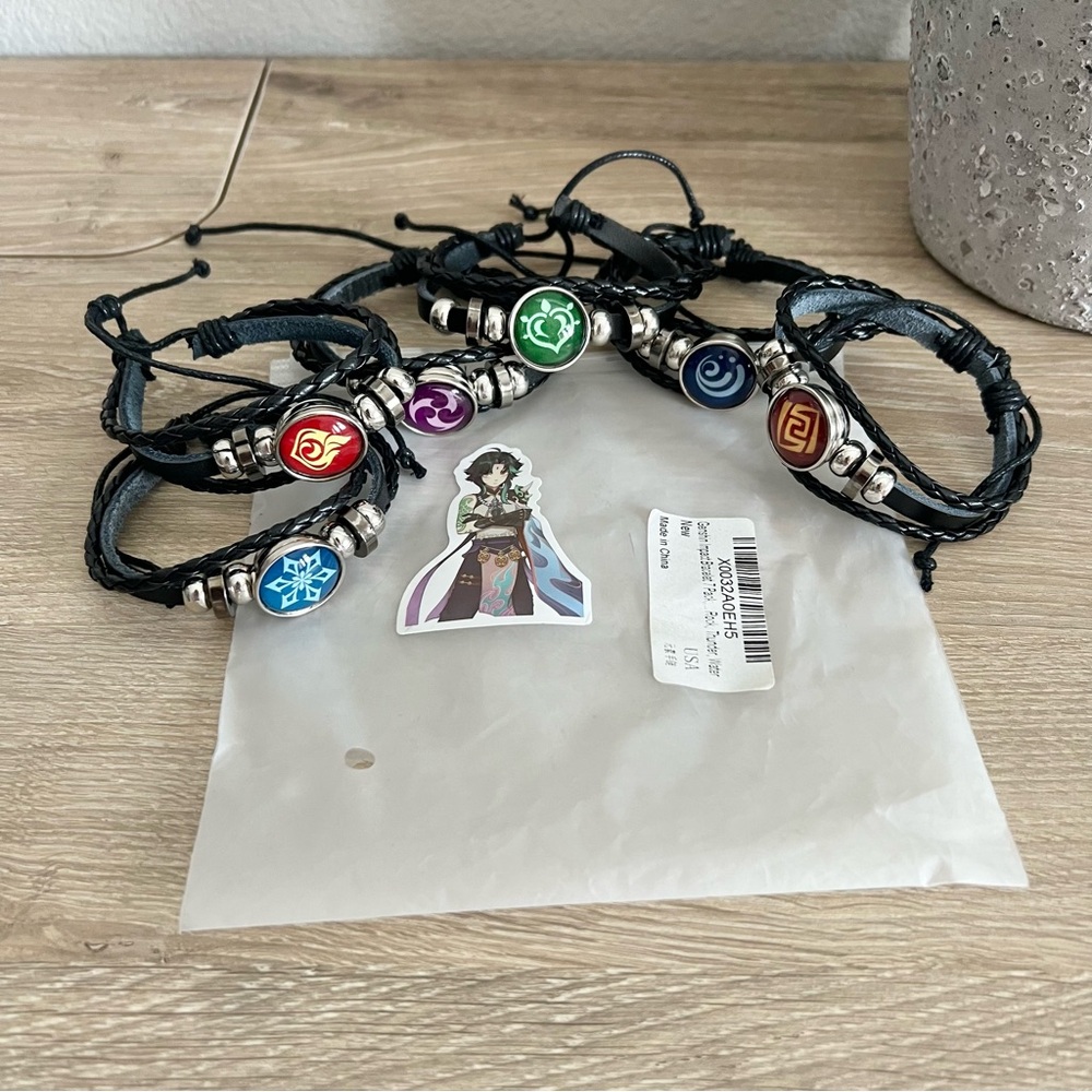 Genshin Impact Vision Element Bracelets Set (6pc) Anime Game Jewelry